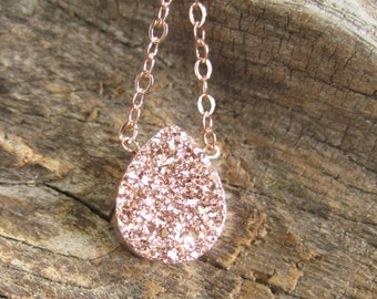 Rose Gold Druzy Necklace Titanium Drusy Quartz