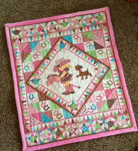 READY TO SHIP Cowgirl Western Panel Quilt with Pink Minky