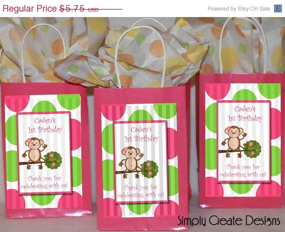 Mod Monkey Party Favor Tag Baby Shower Girl DIGITAL FILE 4x6 Jpeg Digital File Personalized Il_570xn