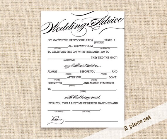Printable 5x7 Mad Lib Wedding Advice Cards and matching 8x10