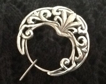 Silver Celtic Design Penannular Shawl Pin, Fibula, Scarf Pin, Shrug Pin, Kilt Pin, BentSpoonJewelry