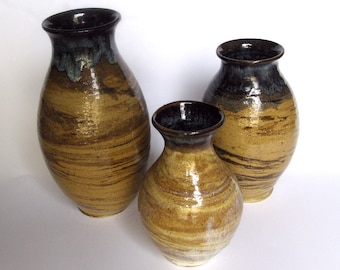 Three Wood Grain Vases
