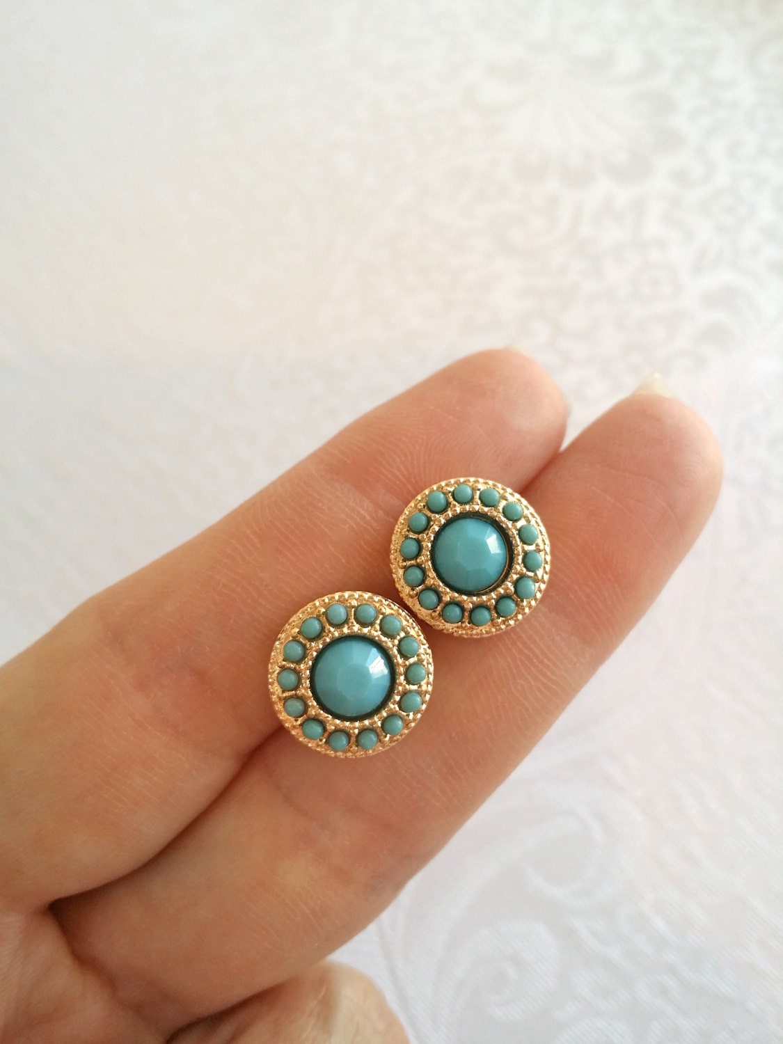Vintage style earrings round stud post Earrings gold