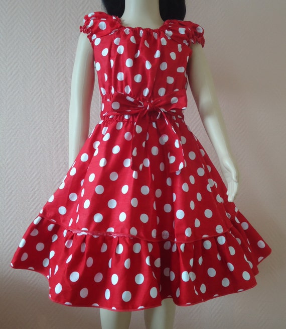 40s 50s Red  With White Polka Dots  RockaBilly swinG GIRLS DRESS Pin Up   Size 6 8 10