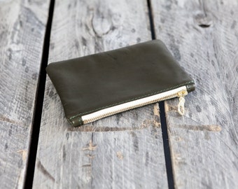 The MINI Pouch // leather pouch // EVERGREEN