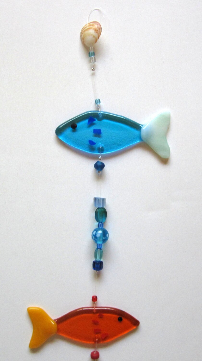 Fused Glass Pomegranate and Fish Mobile Glass Fish by Shakufdesign