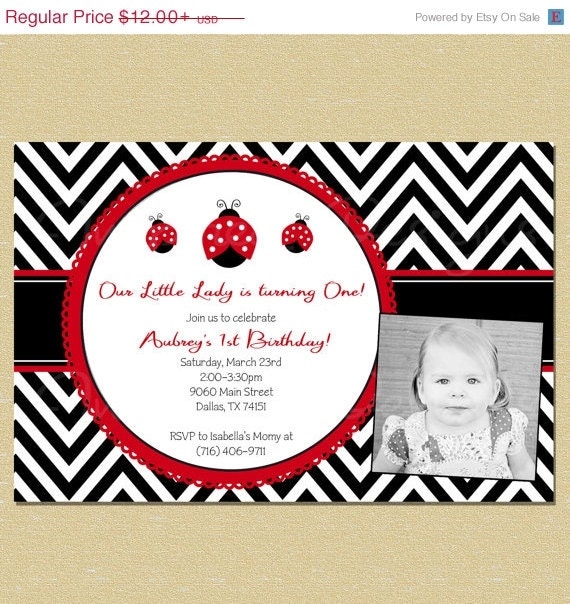10% OFF SALE Chevron Ladybug Birthday Invtation - All Ages Il_570xn
