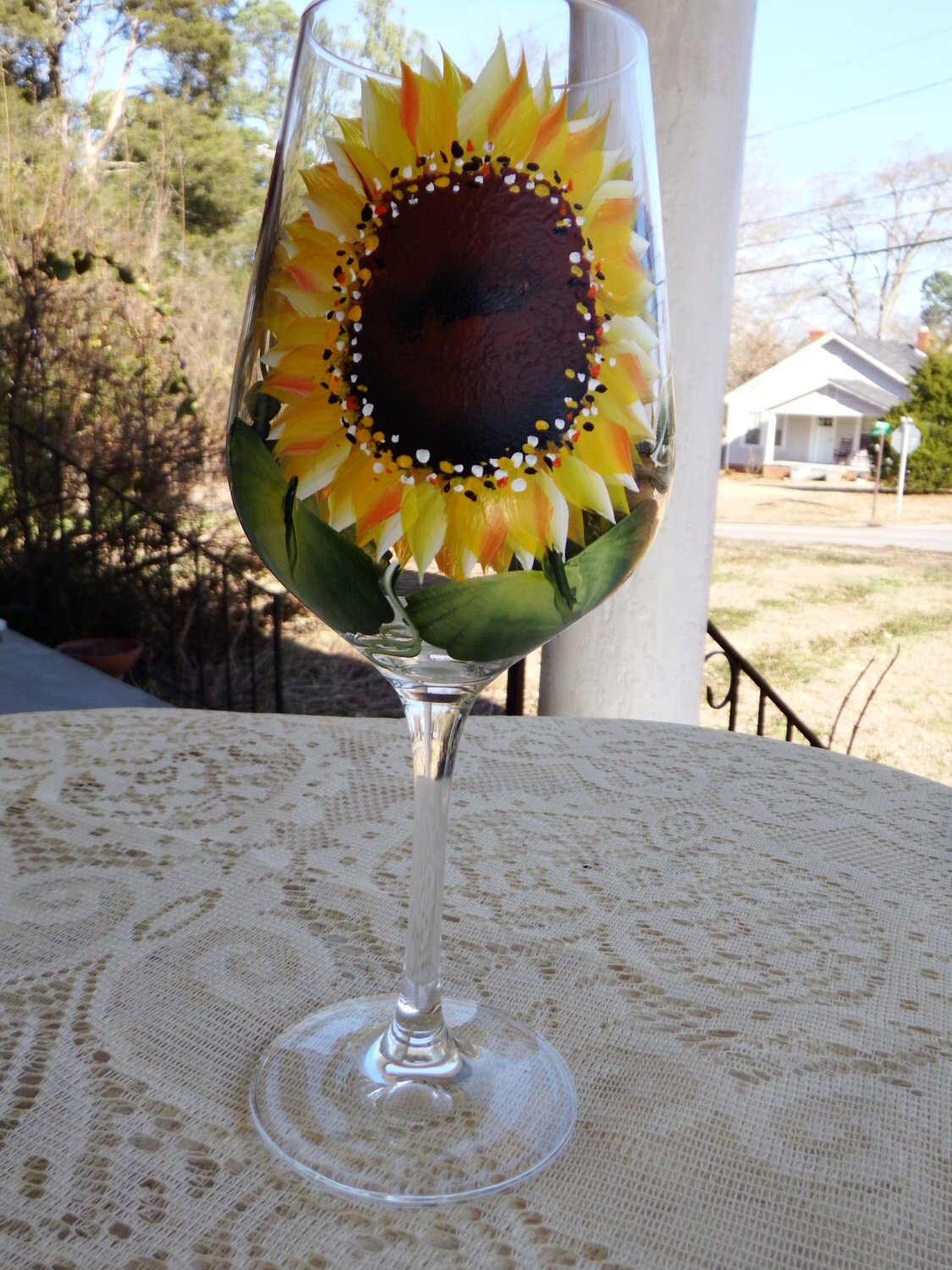 Sunflower wine glasses hand painted wine glass personalized