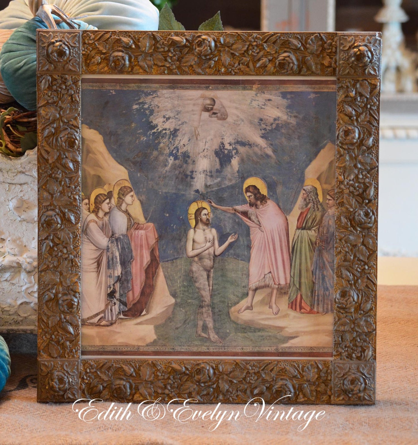 Amazing Vintage Italian Art Print of Baptism of Christ Giotto