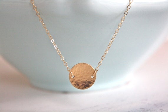 Gold Necklace Gold Disc Necklace Dainty Gold by AvaHopeDesigns