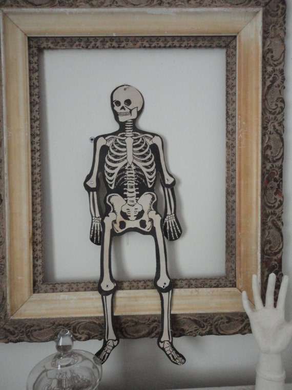 Poseable cardboard skeleton vintage Halloween decor