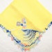 Ladies crochet lace sunny lemon yellow linen handkerchief / fancy victorian or southern belle lady in corner