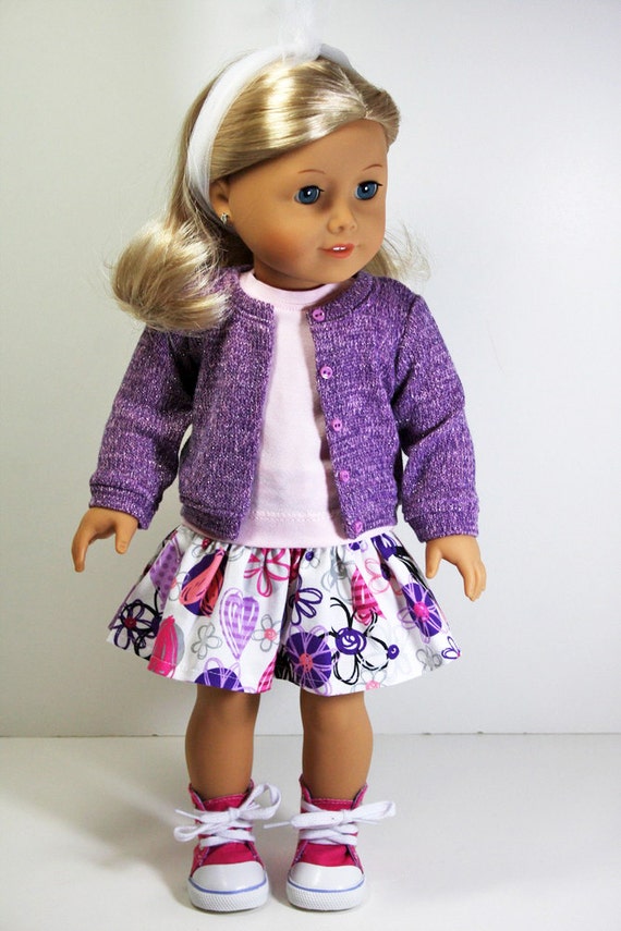 American Girl Doll Clothes Lavender Sweater Pink Shirt