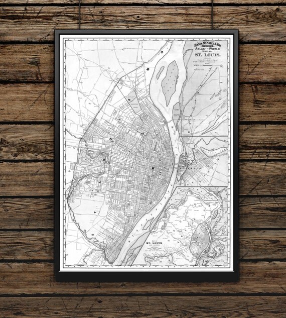 Vintage Black & White Antique Map of St Louis Print by ClavinInc