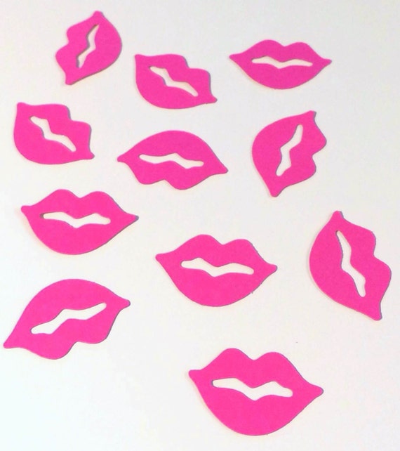 50 pieces paper kiss lips BRIGHT PINK card stock Confetti