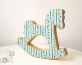 Rocking Horse: Decorative Fabric lined piece {yellow and mint tones}