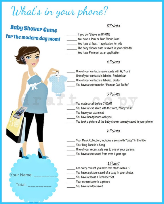 Baby Shower Game What\u002639;s in your phone Instant Download