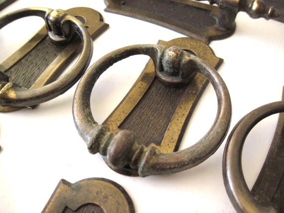 1970s Drawer Pulls Kitchen Cabinet Handle Knob Antique Brass