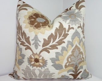 OUTDOOR Pillow Cover Waverly Santa Maria Floral Brown Tan Grey Indoor/Outdoor Pillow Cover 18x18