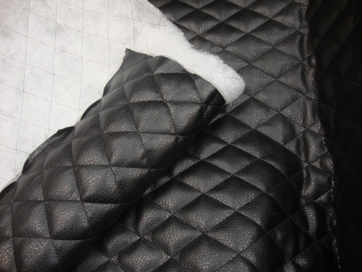 Black Quilted Faux Leather Fabric with 1/2 Batting Sheet