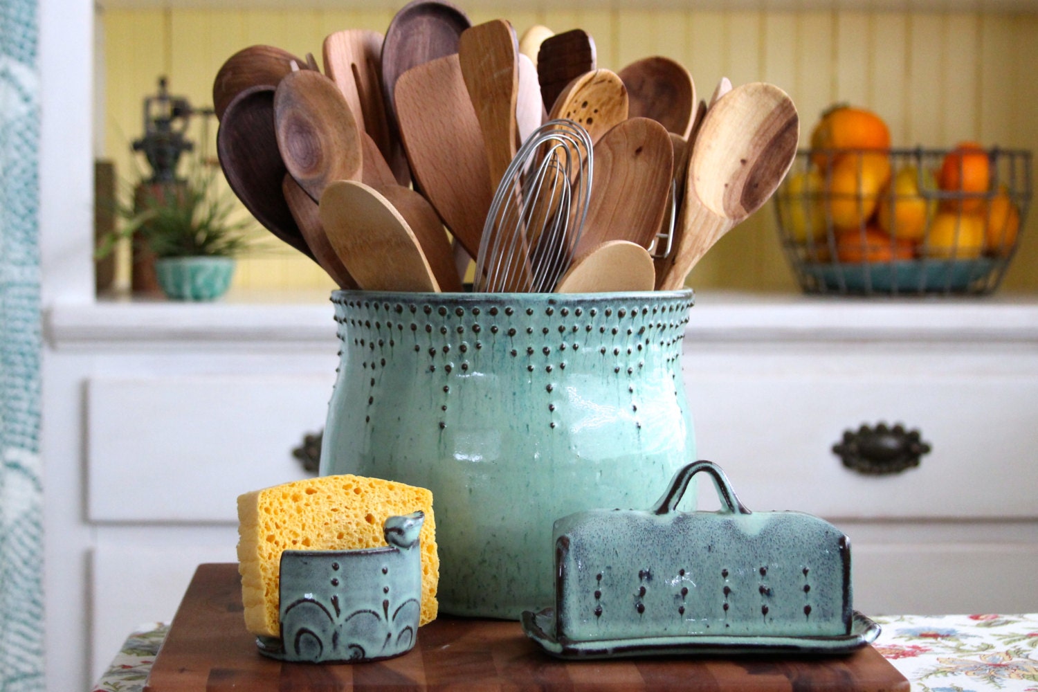 Extra Large Kitchen Utensil Holder Aqua Mist By BackBayPottery   Il Fullxfull.606273421 Pan9 