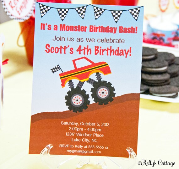 Monster Truck Birthday Party Invitation, Custom, Printable, Digital Il_570xn