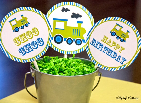 Vintage Train Birthday 4 Inch Party Circles, Instant Download, Printable, Digital Il_570xn