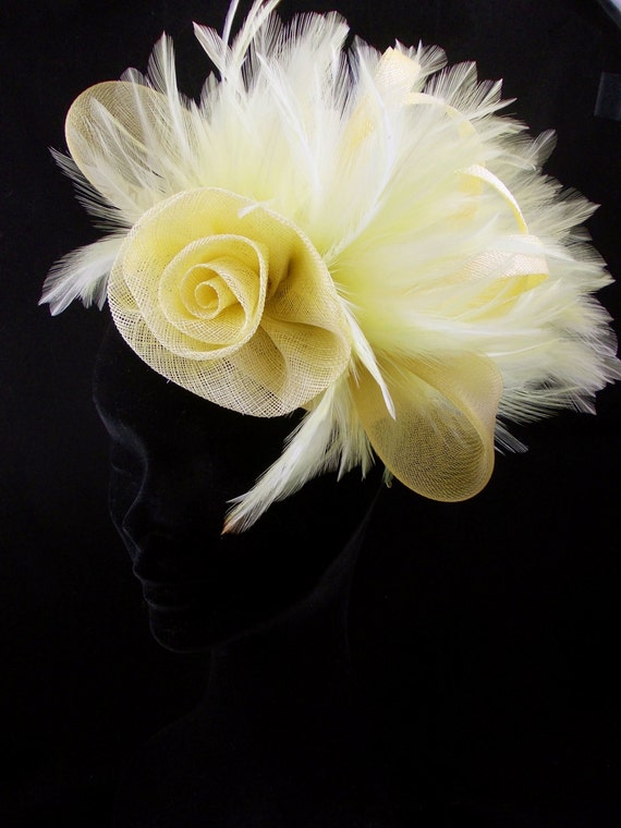 Items Similar To Lemon Yellow Fascinator Hat, Feathers And Sinamay 