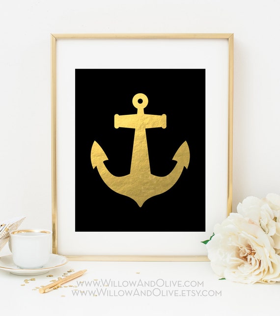 ANCHOR Faux Gold Foil Art Print Black & Gold Imitation Gold