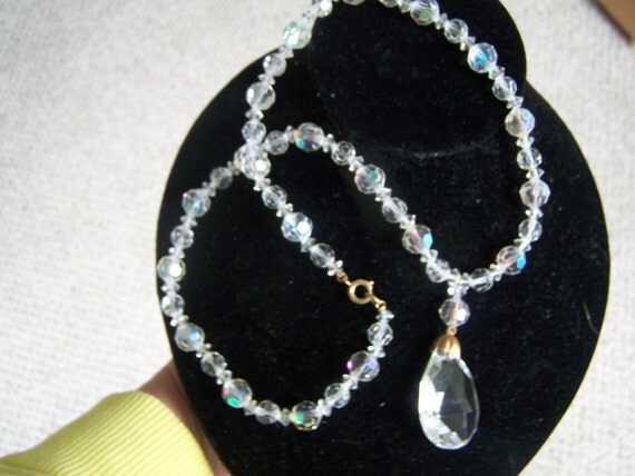 Vintage Long 22 AURORA BOREALIS Glass Bead Necklace with