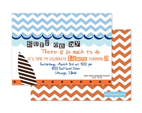 SURFER BOY Birthday Invitation-CHEVRON Stripes-Custom Digital or Professionally Printed Invitation Il_570xn