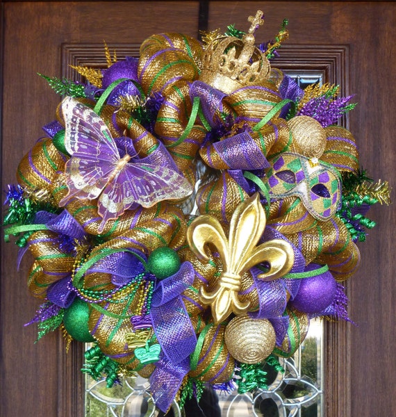 Deluxe Deco Mesh MARDI GRAS Wreath by decoglitz on Etsy