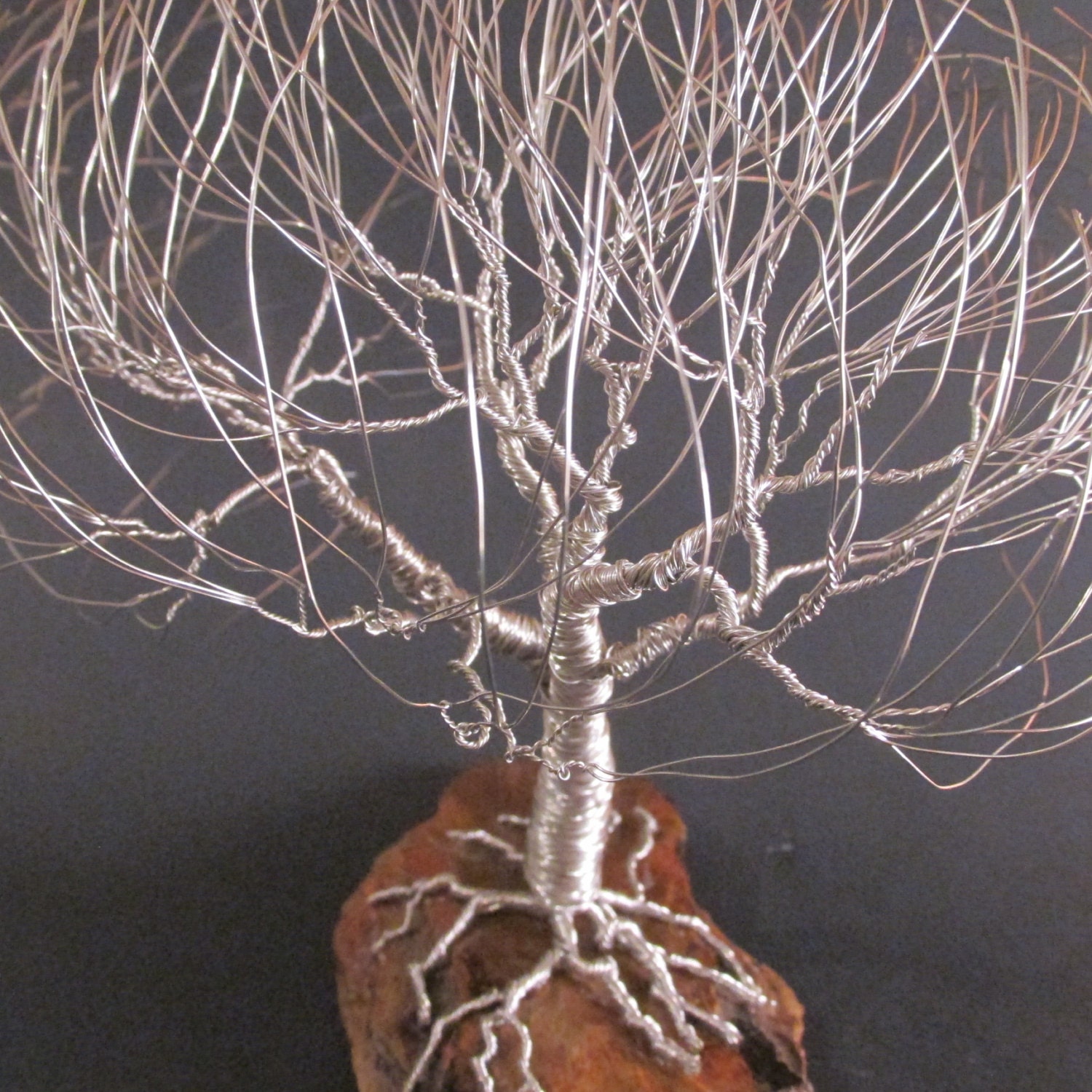 Silver Wire Tree Sculpture of Windswept Willow