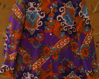 70s Alex Colman purple and orange psychedelic shirt