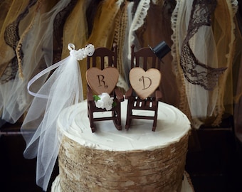 Rocking chair-cake topper-rustic-shabby-woodlands-Mr.and Mrs-country-wedding cake topper-wedding-country-bride and groom-chairs-just married