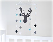 Silhouette Stag deer mobile - geometric mobile - cross and triangle - woodland mobile - baby mobile - nursery decor - MADE TO ORDER