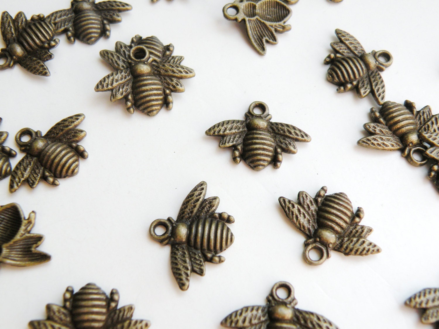 10 Antique Golden Pewter Honey Bee Charms – 16x21mm – Unbranded Honeybee Pendants