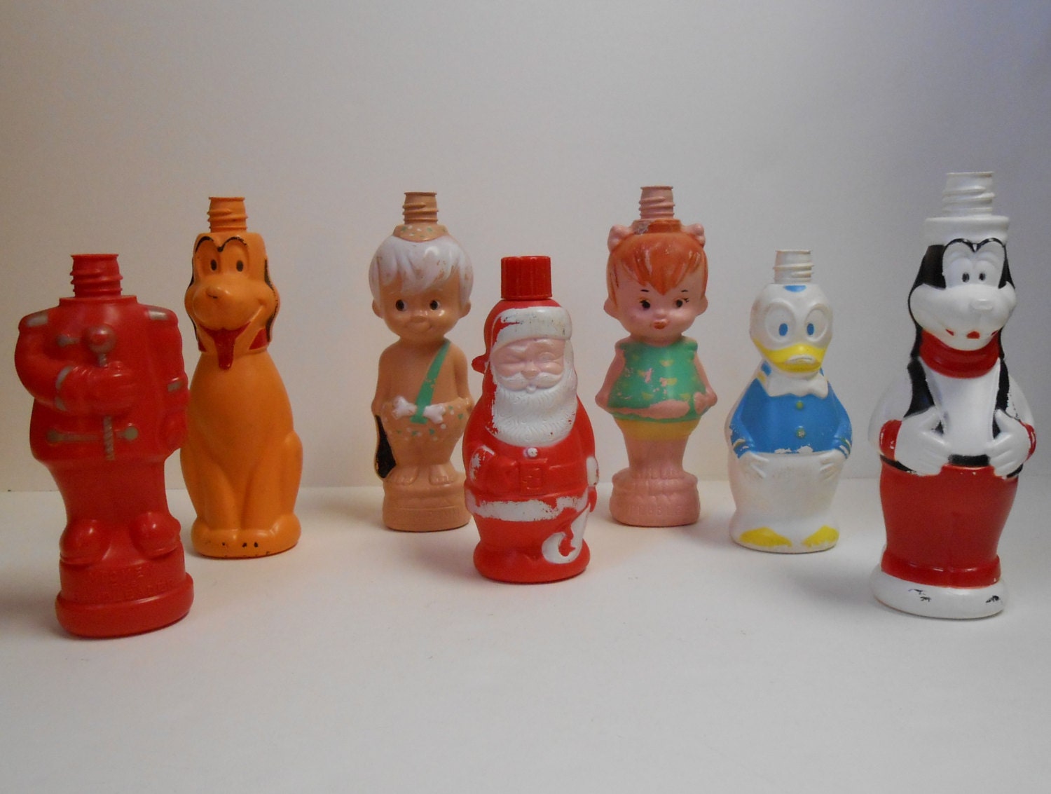 Vintage Lot of 7 Soaky Bubble Bath Plastic Character Bottles