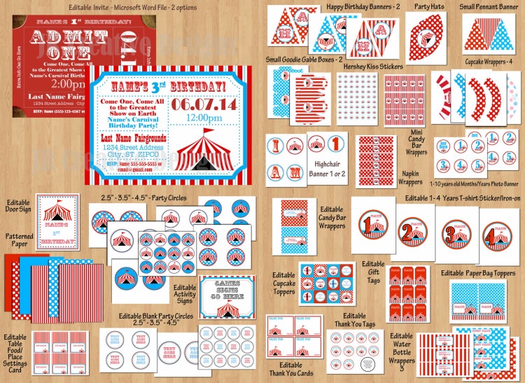 Carnival Birthday Party Signs Circus Birthday by JRCreativeDesigns