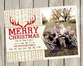 Items similar to Christmas Card - Rustic Antler Merry Christmas on Etsy