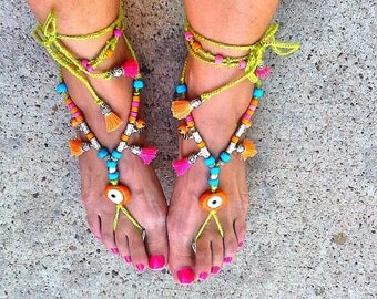 ... sandals - Yoga sandals -ethnic evil eye sandals -bohemian sandals