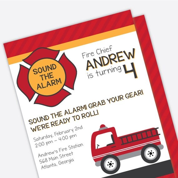 Firetruck Birthday Invitation - Firetruck Party Invite - Printed Birthday Invitations Il_570xn