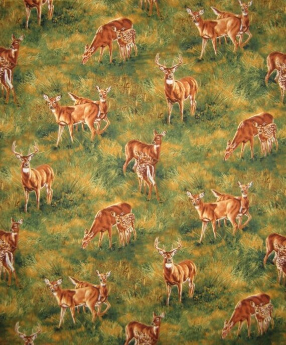 Whitetail Deer Scenic Deer Fabric 1 yard by thebusybeequilting