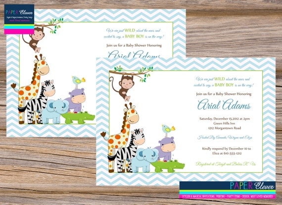 Boys baby shower invitations, modern, jungle #1399 - digital file, printable Il_570xn