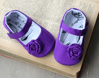 Purple baby girl shoes, deep purple baby slippers, crib shoes, violet ...