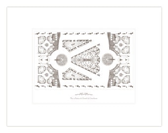 Antique French Garden Plan 8 Horizontal In Sepia & Navy Blue Archival Print