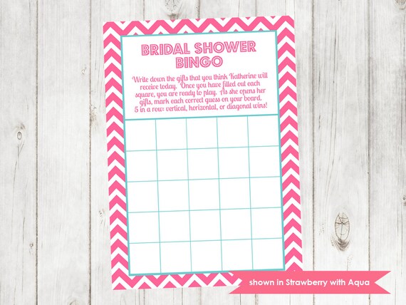 Bridal Shower Bingo - Printable Shower Themed Chevron Bingo Game - Colors Customizable Il_570xn