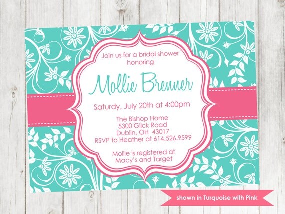 Bridal Shower Invitation - Printable Shower Themed Floral Invite - Colors and Text Customizable Il_570xn