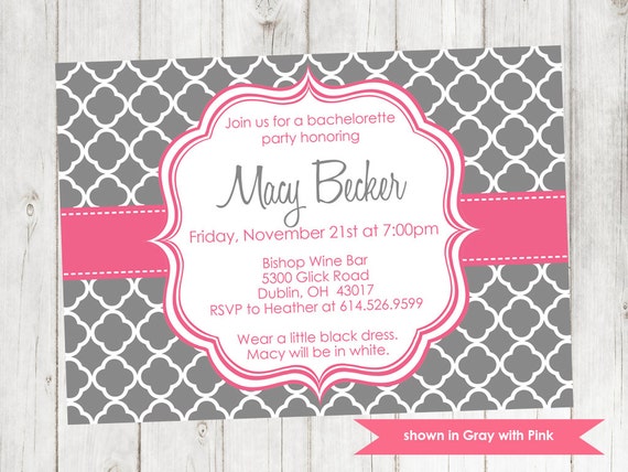 Printable Bachelorette Party Invitation - Bachelorette Themed Quatrefoil Invite - Colors and Text Customizable Il_570xn
