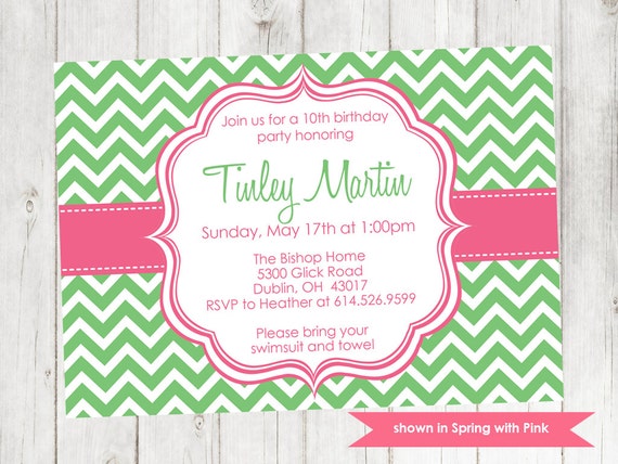Birthday Party Invitation - Chevron Invitation - Colors and Text Customizable Il_570xn